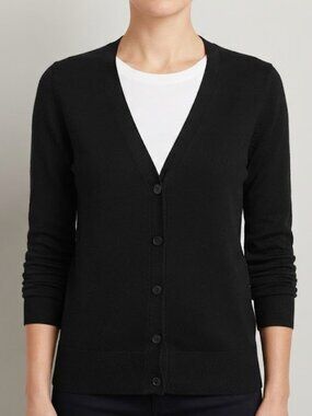 LOFT Black Wool Blend Button Front Cardigan